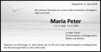 Traueranzeige von Maria Peter von Schwäbische Post