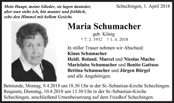 Traueranzeige von Maria Schumacher von Gmünder Tagespost