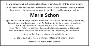 Traueranzeige von Maria Schön von Schwäbische Post