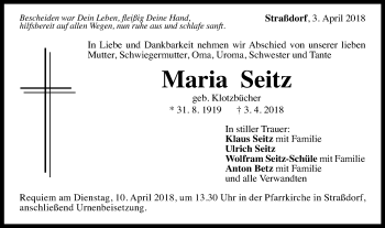 Traueranzeige von Maria Seitz von Gmünder Tagespost