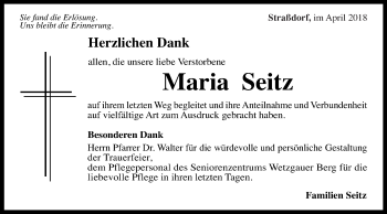 Traueranzeige von Maria Seitz