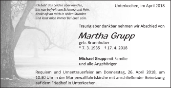 Traueranzeige von Martha Grupp von Schwäbische Post