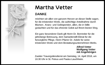 Traueranzeige von Martha Vetter von Schwäbische Post