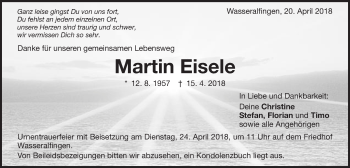 Traueranzeige von Martin Eisele von Schwäbische Post