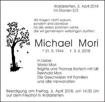 Traueranzeige von Michael Mori von Gmünder Tagespost