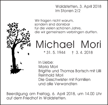 Traueranzeige von Michael Mori