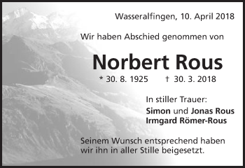 Traueranzeige von Norbert Rous von Schwäbische Post