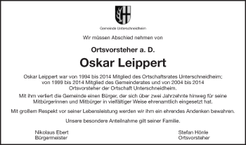 Traueranzeige von Oskar Leippert von Schwäbische Post