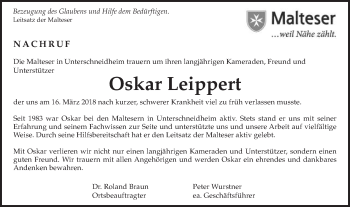 Traueranzeige von Oskar Leippert von Schwäbische Post