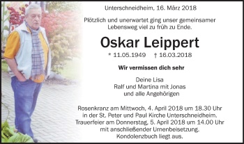 Traueranzeige von Oskar Leippert von Schwäbische Post