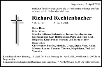 Traueranzeige von Richard Rechtenbacher von Schwäbische Post