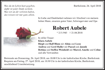 Traueranzeige von Robert Aubele von Gmünder Tagespost