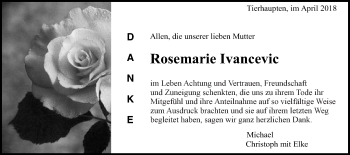 Traueranzeige von Rosemarie Ivancevic von Gmünder Tagespost