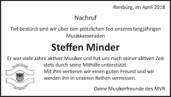 Traueranzeige von Steffen Minder von Schwäbische Post