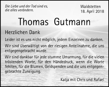 Traueranzeige von Thomas Gutmann von Gmünder Tagespost