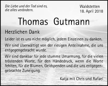 Traueranzeige von Thomas Gutmann