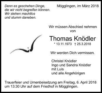 Traueranzeige von Thomas Knödler von Gmünder Tagespost