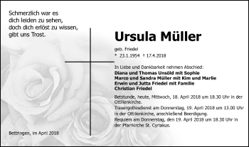 Traueranzeige von Ursula Müller von Gmünder Tagespost