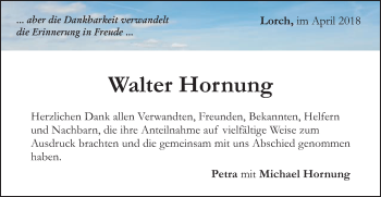 Traueranzeige von Walter Hornung von Gmünder Tagespost