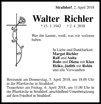 Traueranzeige von Walter Richler von Gmünder Tagespost