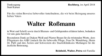 Traueranzeige von Walter Roßmann