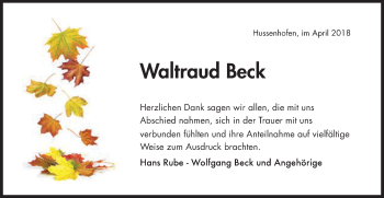 Traueranzeige von Waltraud Beck von Gmünder Tagespost
