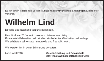 Traueranzeige von Wilhelm Lind von Gmünder Tagespost
