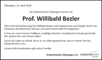 Traueranzeige von Willibald Bezler von Schwäbische Post