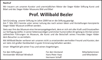 Traueranzeige von Willibald Bezler von Schwäbische Post