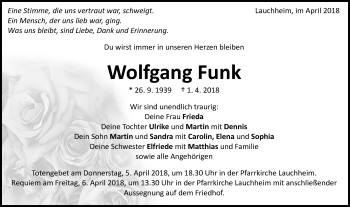 Traueranzeige von Wolfgang Funk von Schwäbische Post
