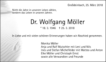 Traueranzeige von Wolfgang Müller