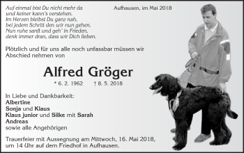 Traueranzeige von Alfred Gröger von Schwäbische Post