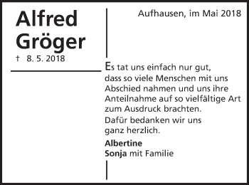 Traueranzeige von Alfred Gröger von Schwäbische Post