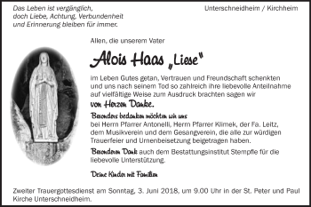 Traueranzeige von Alois Haas von Schwäbische Post