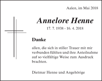 Traueranzeige von Annelore Henne von Schwäbische Post