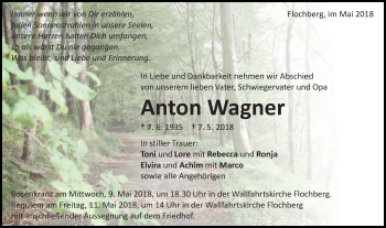 Traueranzeige von Anton Wagner von Schwäbische Post