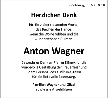 Traueranzeige von Anton Wagner von Schwäbische Post