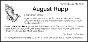 Traueranzeige von August Rupp von Schwäbische Post