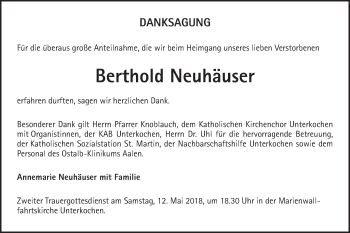 Traueranzeige von Berthold Neuhäuser von Schwäbische Post