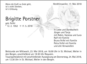 Traueranzeige von Brigitte Porstner von Gmünder Tagespost