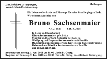 Traueranzeige von Bruno Sachsenmaier von Gmünder Tagespost