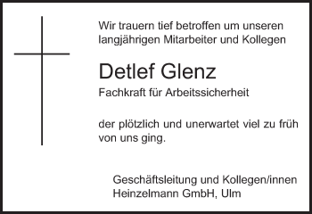 Traueranzeige von Detlef Glenz von Gmünder Tagespost