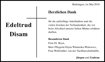 Traueranzeige von Edeltrud Disam von Gmünder Tagespost