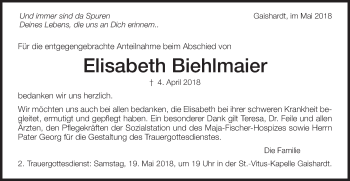 Traueranzeige von Elisabeth Biehlmaier von Schwäbische Post