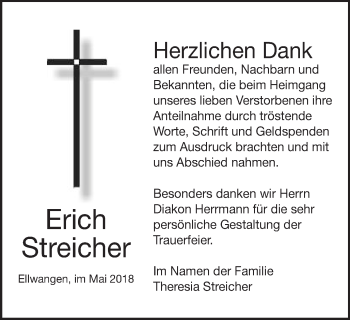 Traueranzeige von Erich Streicher von Schwäbische Post