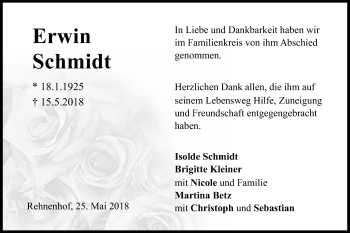 Traueranzeige von Erwin Schmidt von Gmünder Tagespost