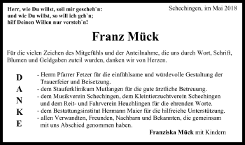 Traueranzeige von Franz Mück von Gmünder Tagespost