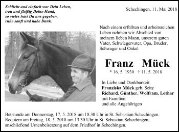 Traueranzeige von Franz Mück von Gmünder Tagespost