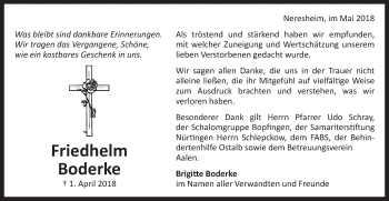 Traueranzeige von Friedhelm Boderke von Schwäbische Post