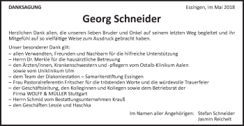 Traueranzeige von Georg Schneider von Schwäbische Post